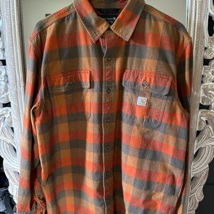 Carhartt Men's Bold Orange and Gray Checkered Shirt